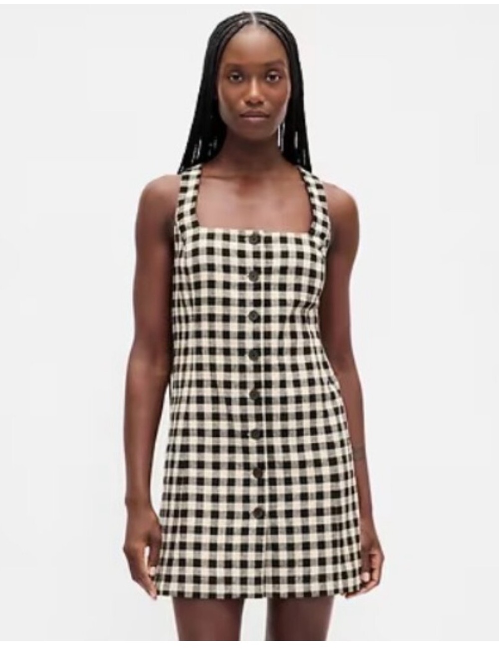 GAP Linen-Blend Button-Front Mini Dress - Black Gingham, size Small. Worn twice